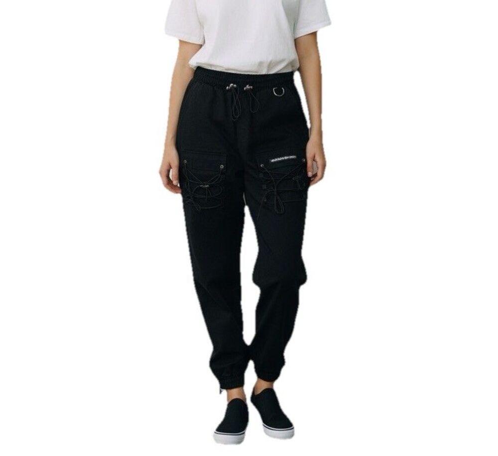 Maniere De Voir Black Cargo Jogger Pants US 8 Utility Lace Up Goth Streetwear